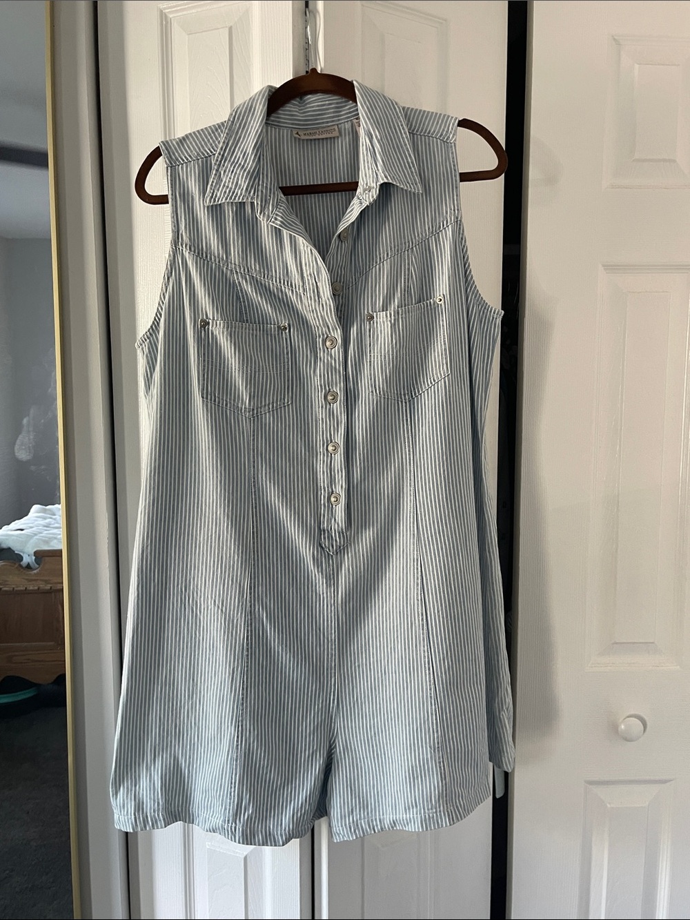 Vintage 90s Marsh Landing Light Blue Button-Front Romper